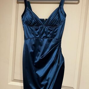 Speechless Midnight Blue Satin Gown